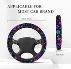 Paw Print Steering Wheel Cover for Women, Universal Auto Steering Wheel 14-15 Inch Car Interior Accessories with 2PCS Car Coasters, Suitable for Men and Women
