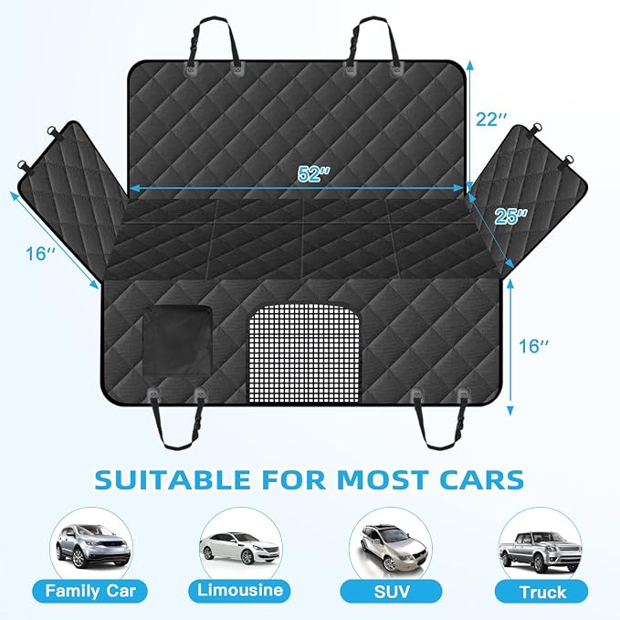 Back Seat Extender for Dogs,Hard Bottom Dog Car Seat Cover for Back Seat Support 400lb, Waterproof Dog Car Hammock Travel Bed for Car SUV Truck