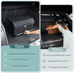 Car Trunk Organizer, Leather Trunk Organizer with Lid and Push-pull Handle Car Storage Box for SUV, Minivan, Sedan (Black, 16.9 x 11.4 x 12.2in)