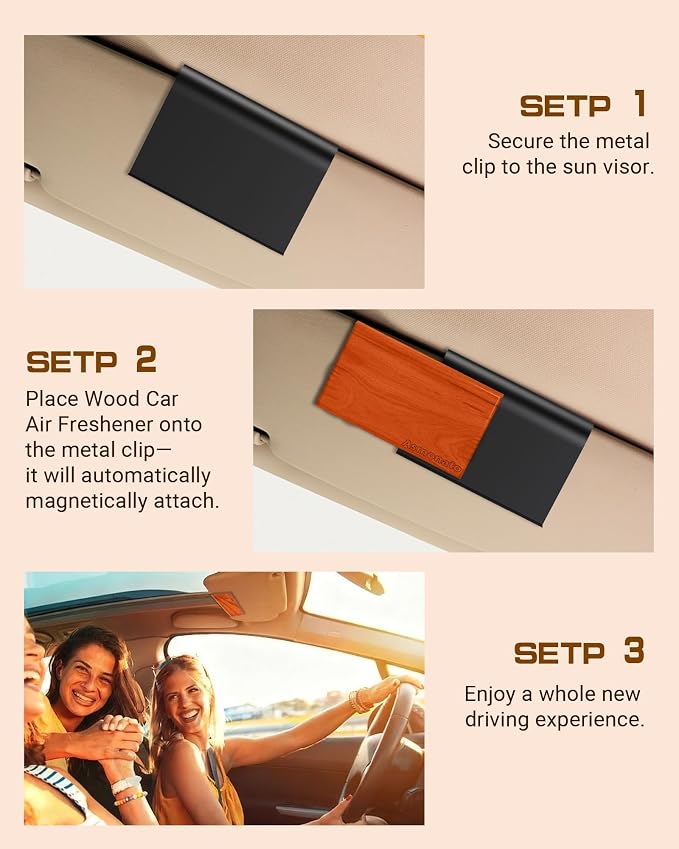 Car Air Freshener Long Lasting Car Odor Eliminator Scent Diffuser The Original Wood Air Freshener for Visor Clip Includes 1 Metal Clips