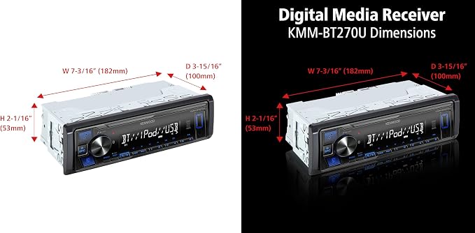 KMM-BT270U Bluetooth Digital Media Car Stereo Receiver with USB Port – AM/FM Radio, MP3 Player, High Contrast LCD, Detachable Face Plate, Single DIN, 13-Band EQ