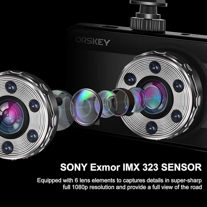 ORSKEY Front and Rear 1080P Full HD Dual Dash Camera in Car Camera Dashboard Camera for Cars 170 Wide Angle with 3.0" LCD Display Night Vision and G-Sensor