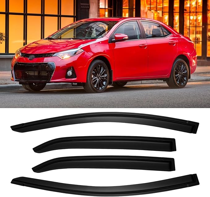 Rain Guards for 2014-2019 Toyota Corolla, Out-Channel Window Visor Shields Vent Deflector Shade Wind Dark Smoke 2015 2016 2017 2018 14 15 16 17 18 19, Tape-On Outside-Mount, 4PCS