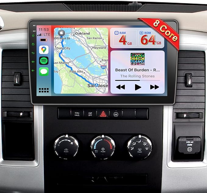 8 Core Car Radio 64G for Jeep Wrangler JK Compass Grand Cherokee Dodge Ram Upgrade Stereo Wireless CarPlay Android Auto,10 '' Touchscreen Head Unit GPS WiFi AM/FM SWC