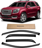 Window Visor for 2007-2016 GMC Acadia & Saturn Outlook 2007-2010, Out-Channel Rain Guards Shields Vent Deflector Shade Wind Dark Smoke, Outside-Mount, 4PCS