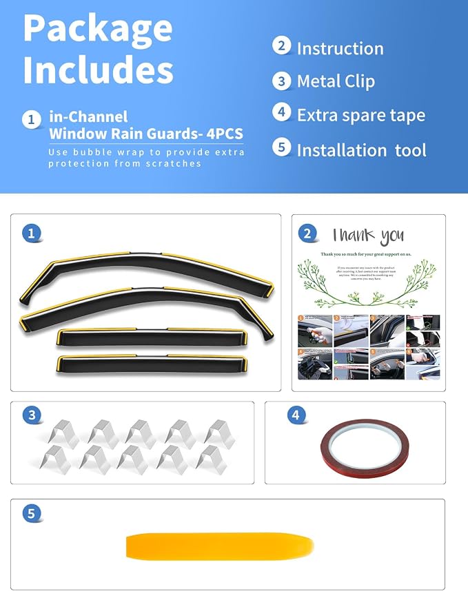 in-Channel Window Rain Guards Fit for Volkswagen VW Tiguan 2018-2024 Rain Guard Extra Durable Side Window Deflectors Window Visor Vent Visors Vent Shades Exterior Car Accessories