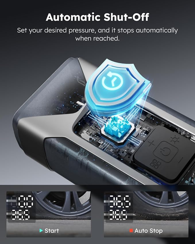T10 Tire Inflator Portable Air Compressor, 160PSI Cordless Electric Air Pump with 7500mAh Battery, Digital Gauge, Auto Shut-off, Fast Inflation for Car, Motorcycle, Bike, Bicycle, Balls