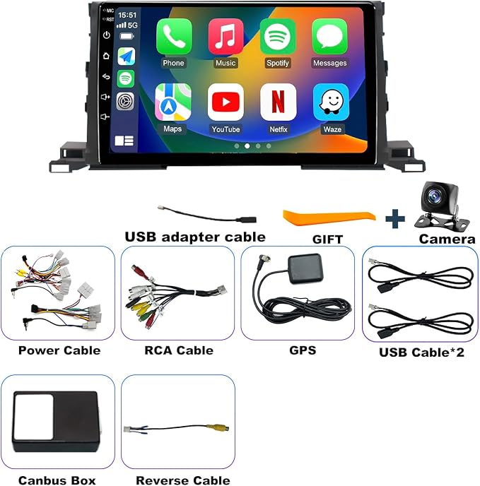 4Core 64GB 5GWiFi Upgrade Car Radio Stereo for Toyota Highlander 2014-2019, 10.1Inch Wireless CarPlay Touch Screen Android Auto Head Unit Radio with Bluetooth Backup Camera GPS Navigation DSP SWC FM