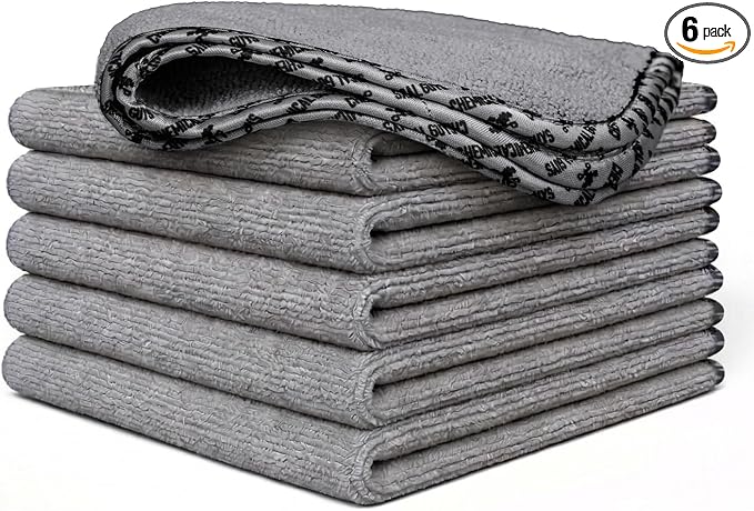 AllSwipe Multi-Purpose Microfiber Towels for Cars Microfiber Cleaning Cloth Gray Drying Towels Car Detailing for Wash Interior and Glass, 14 x 12 Inch - 6 Pack