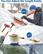 41.5IN Extendable Snow Brush and Ice Scraper, 270°Pivoting Snow Scraper Brush for Car Windshield, Telescoping Ice Scraper, Foam Grip, Heavy Duty Snow Remover for Cars, Trucks, SUV (Orange)