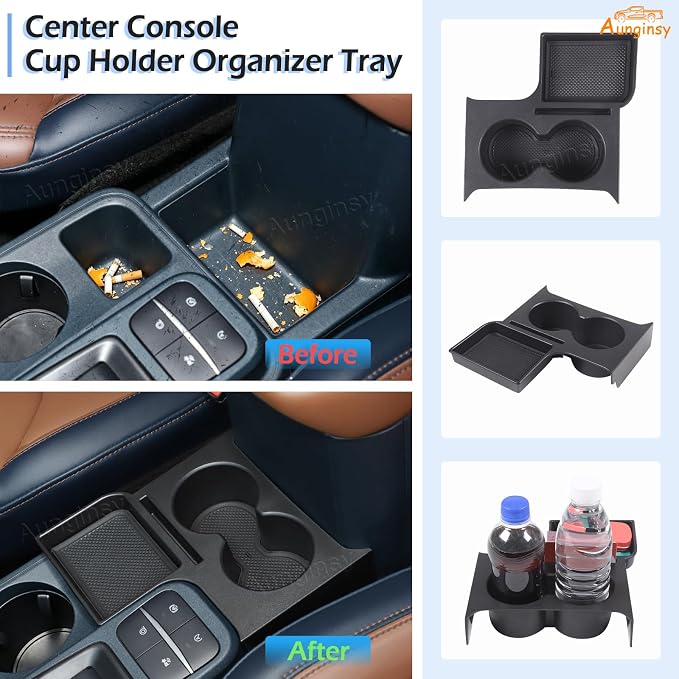 Center Console Cup Holder Organizer Kit Compatible with Ford Maverick 2022+ | Front Seat Armrest Storage Box Dual Cup Holder Coaster Insert Tray Drink Holder Interior Accessories for Maverick 2022-2026