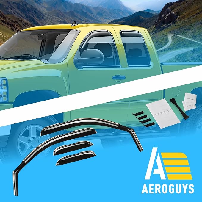 Extra Durable Window Deflectors In-Channel Visors Rain Guards Fit for Chevrolet (Chevy) Silverado 1500 2007-2013 Extended Cab, Sun Visors, Wind Vent for Shades, Exterior Car Accessories - 4pcs. AG0013