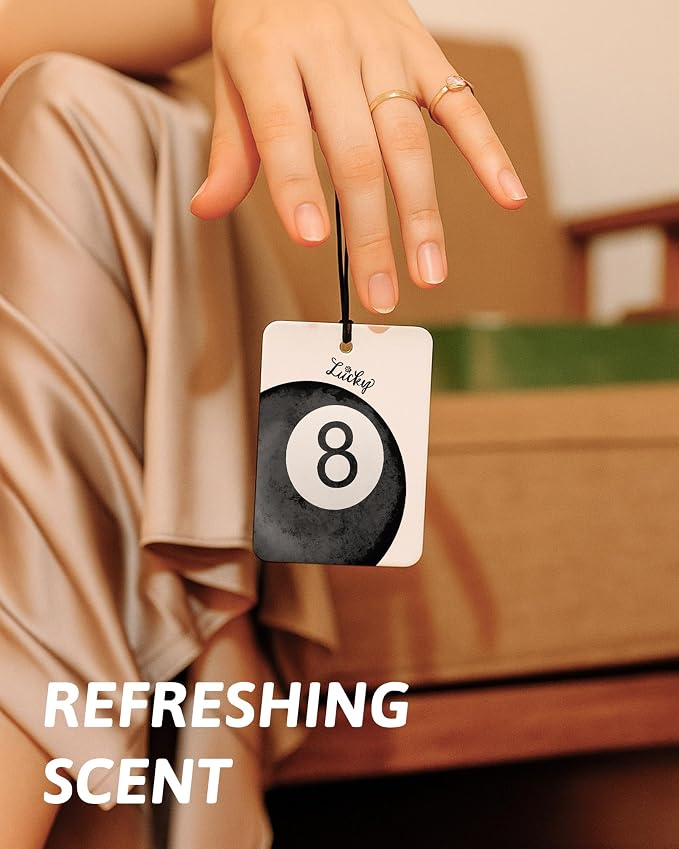 Black Preppy Car Air Freshener 4 Pcs, Trendy Retro Ace Card Lucky 8 Ball Disco Ball Hanging Air Freshener for Cars Closet Drawer Books, Girly Car Accessories Mirror Decor for Women