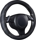 Line Rider Microfiber Leather Sporty 14.5-15 inch Steering Wheel Cover Universal Fits for 95% Truck,SUV,Cars, Anti-Slip Safety Comfortable Design (Black Carbon Fiber)
