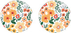 Flowers Absorbent Car Coasters for Cup Holders,2 Pack 2.56" Ceramic Coasters with Cork Back and Finger Slot, Auto Accessories for Women & Men.