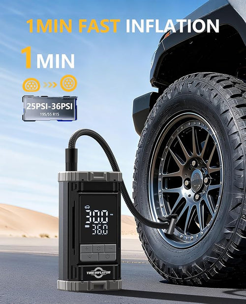 150 PSI Cordless Rechargeable Tire Inflator Portable Air Compressor | Fast Inflation, Digital Gauge, Auto Shutoff, LED Light, One-Click Start, for Car, Motorcycle, Bike, Sports Ball