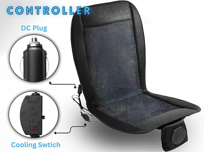 Cooling Car Seat Cover- Premium Quality Black Comfortable 12V Cooling Car Seat Cushion- Breathable Adjustable Temperature Cooling Cushion for Car, Van, Home (2 Pack)