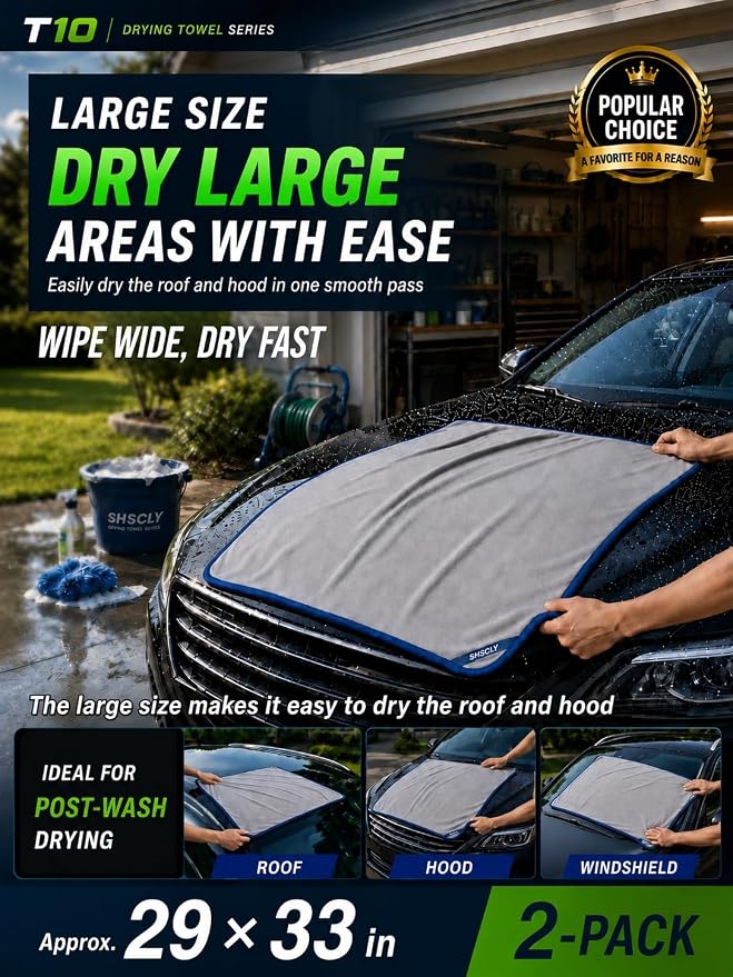 2-Pack Twist Pile Microfiber Towels for Cars XL Gray 29 x 33 in | Auto Detailing, Paint Safe, Ultra Absorbent, Lint-Free, Cars, SUVs & Trucks