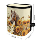 Horse Sunflower Butterfly Print Car Trash Can with Lid, Leak Proof Auto Trash Bag Hanging Vehicle Garbage Can Multipurpose Storage Container for Back Seat Road Trip