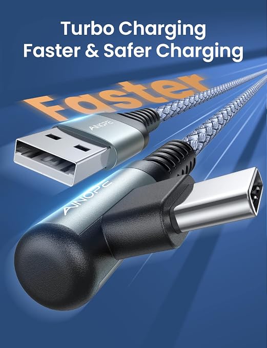 AINOPE USB C Charger 5-Pack [10/6.6/6.6/3.3/1.6ft] 3.1A Fast Charging, Right Angle, Nylon Braided, Compatible with Galaxy S22/21 Note20, LG V20