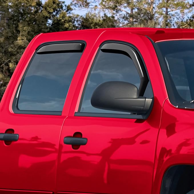 Voron Glass in-Channel Extra Durable Rain Guards for Trucks Chevrolet (Chevy) Silverado/GMC Sierra 2007-2013 Crew Cab, Window Deflectors, Vent Window Visors, 4 Pieces - 220002