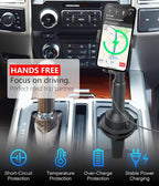15W Qi Wireless Car Charger Solid Cup Holder Mount, Adjustable Long Arm & 360° Rotation, Fits 3"–4" Round Cup Holders, Works with Cases ≤ 4 mm (No Metal Attachments)