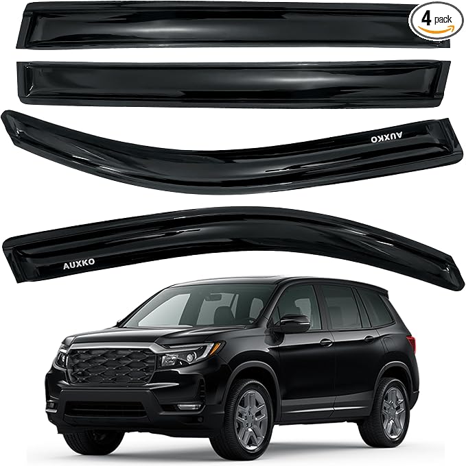 Tape-on Rain Guards for Honda Passport 2019-2025 | Shatterproof, Easy Install, Extra Durable, Fits Great, High Quality, Black Auto Accessories, Side Window Deflector & Visors