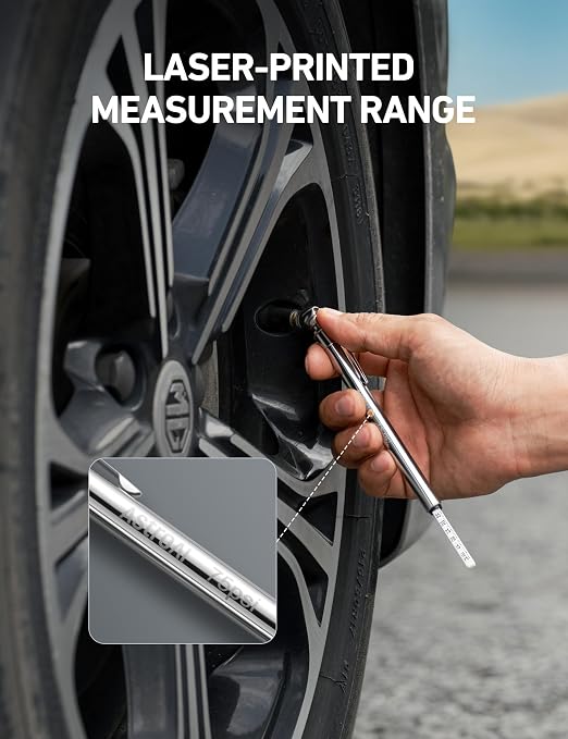 Pencil Tire Pressure Gauge (10-75PSI,100PSI,120PSI), Valve Caps with Case, Stainless Steel Body, and Metal Made Nozzle 3 Measurements for Cars, Bikes, Vehicles