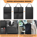 Car Trunk Organizer and Storage, Detachable Seat Back Hanging Organizers Storage with Zippers, Large Capacity Car Accessories Interior for Jeeps, SUVs, Vans (Black)