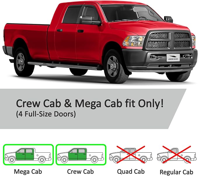 Voron Glass in-Channel Extra Durable Rain Guards for Ram 2500/3500 2011-2026 Mega Cab, Window Deflectors, Vent Window Visors, 4 Pieces - 200547