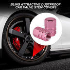 Aluminum Tire Stem Valve Caps Wheel Valve Covers Car Dustproof Tire Cap Cover Accessories, Universal for SUV, Car, Bike and Motorcycle，Hexagon Shape (Pink)