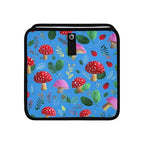 Car Trash Can Organizer Bin with Adjustable Strap for Back Front Seat Console Waterproof Leakproof Collapsible Portable 8.66 Inch Bright Blue Mushrooms Leaves and Ladybugs