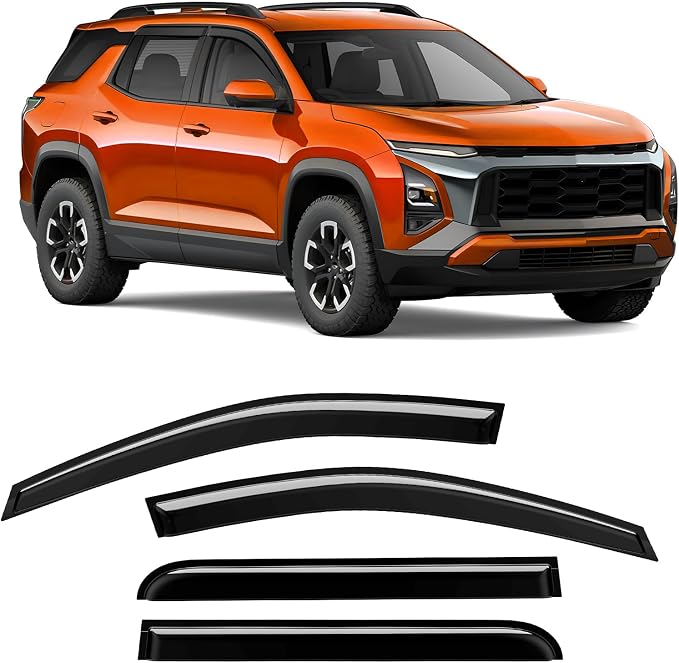 Tape-On Rain Guards Compatible with Chevy Equinox 2025 2026 Window Deflector Out Channel Extra Durable Side Sun Guard 2025 Equinox Visor Deflectors Black 4 PCS