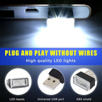 4 PCS USB LED Car Interior Atmosphere Lamp, Plug-in USB Decor Night Light, Portable Auto Ambient Lighting Kit, Universal Vehicle Interior Accessories for Most Cars (White & Ice Blue)