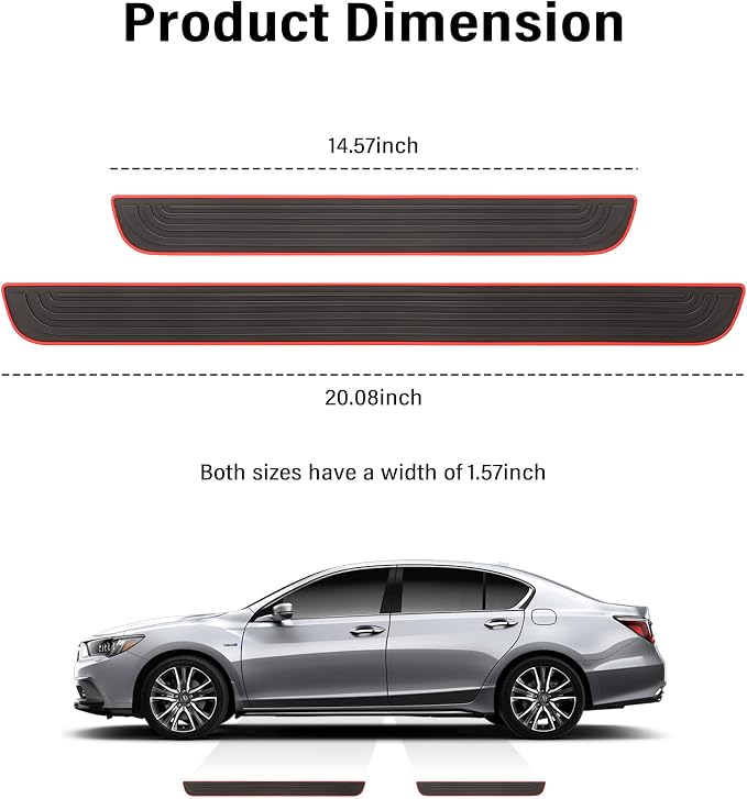 4PCS Car Door Sill Protector,Anti-Scratch & Waterproof Car Door Sills Scratch Protection,Universal Car Exterior Accessories Automotive Door Entry Guard for Car,Truck,SUV (Black Red, Width 1.57")