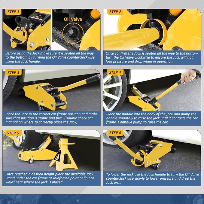 2 Ton Floor Jack with Jack Stands, Heavy Duty Steel Hydraulic Racing Floor Jack with Single Piston Quick Lift Pump, Hydraulic Trolley Service Car Jack, Yellow