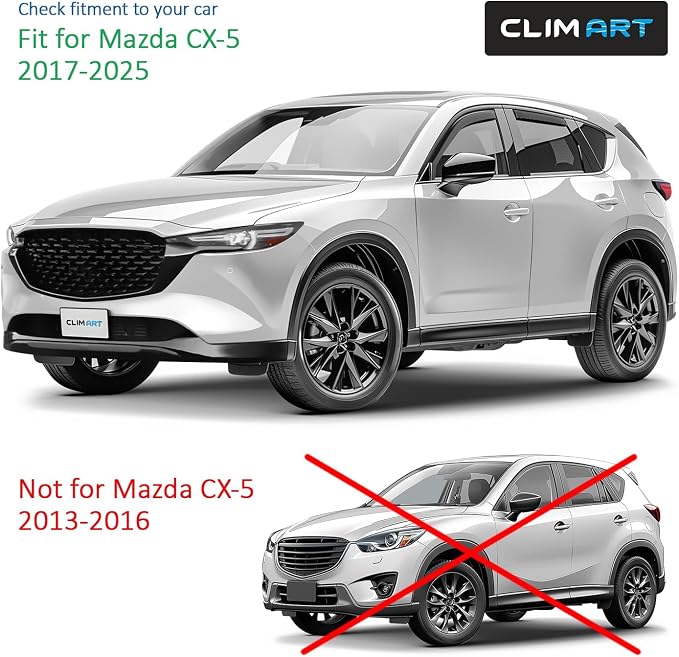 in-Channel Incredibly Durable Rain Guards for Mazda CX-5 2017-2025, Original Window Deflectors, Vent Deflector, Vent Window Visors, Dark Smoke Car Accessories, 4 pcs. - 620475