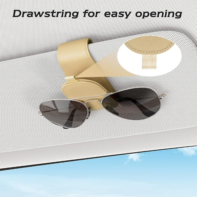 Sunglass Holder for Car Visor, Beige, 2 Packs | Suede Cloth, Magnetic, Organizer for Car Accessories
