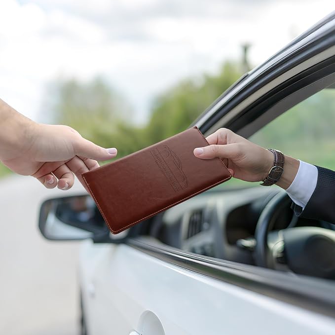 2Pack Car Registration and Insurance Holder,Car Document Holder for Cards License with Magnetic Shut,Vehicle Glove Box Car Organizer for Documents, Cards, License(Brown)