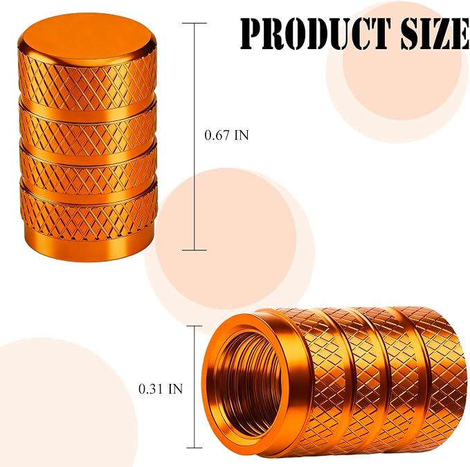 8PCS Tire Valve Stem Caps, Dust Proof, Anodized Aluminum Universal Tire Valve Stem Covers for Cars, SUV, Trucks, Bikes, Motorcycles, Bicycles(Orange)