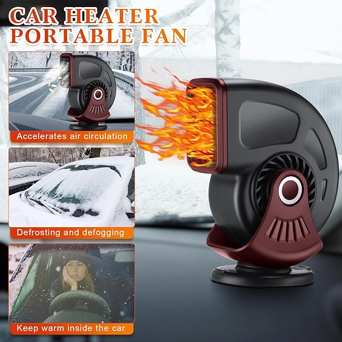 3 Pcs Car Heater & Defogger 12v 150w Rapid Windshield Defroster Portable Auto Fan Heater Plug in Cigarette Lighter 2 in 1 Fast Heating or Cooling with 360 Degree Suction(Black Red)