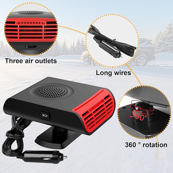 Portable Car Heater, Car Heater Defroster With 2 in 1 Heating/Cooling, Anti-Fog Plug in Cigarette Lighter for Car Defroster Windshield Fast Defogge, Suitable for Cars and SUV