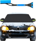 Snow Cover for Car Windshield, Snow Brush and Ice Scraper, Winter Front Window, Protects from Ice Snow Sun, Durable Car Hood Cover, Easy Install Automotive Exterior Accessories (B-Snow Cover-L-Kit)