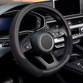 D Shape Steering Wheel Cover, Universal 15 inch, Microfiber Leather Viscose, Breathable, Anti-Slip,Warm in Winter and Cool in Summer, Black