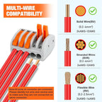 115PCS Lever Wire Connectors Nuts Kit 28-12AWG Inline Electrical Terminal 2 3 4 5 Port Assortment Quick Disconnect Push in Wires Connectors for Solid Stranded Wiring Projects