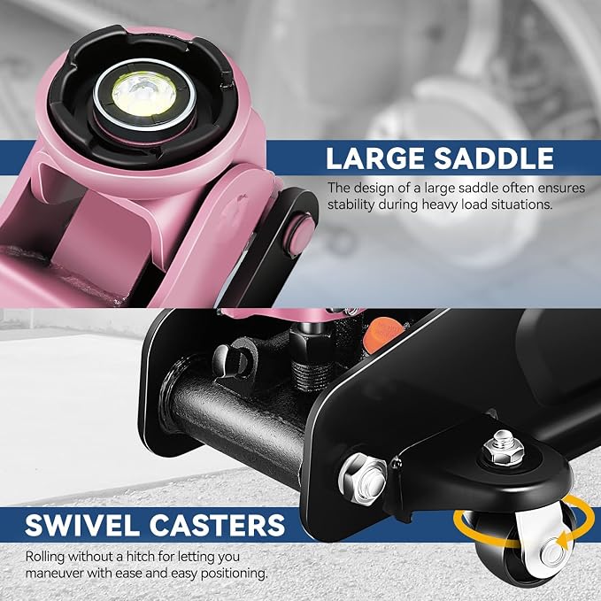 2.5 Ton Low Profile Floor Jack, Heavy Duty Steel Hydraulic Car Jack with Single Pistons Quick Lift Pump, Hydraulic Racing Floor Jack, Lifting Range 3.35" to 15", Pink