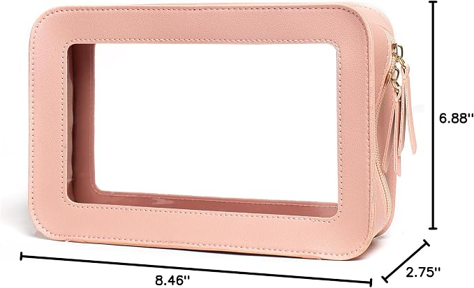 Clear Makeup Bags, TSA Approved Toiletry Bag with Zipper, Makeup Organizer for Carry-on Travel Essentials, Car Accessories Organizers Storage for Women Men (Clear-Pink)