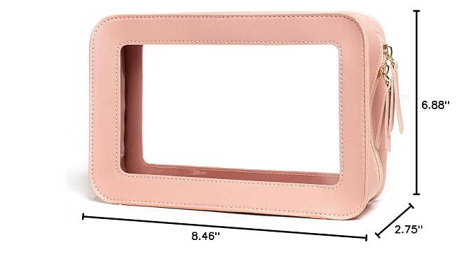 Clear Makeup Bag, TSA Approved Toiletry Organizer With Zipper, Fit Carry-on Travel Essentials, Cosmetic Bag for Women Men (O-Pink)