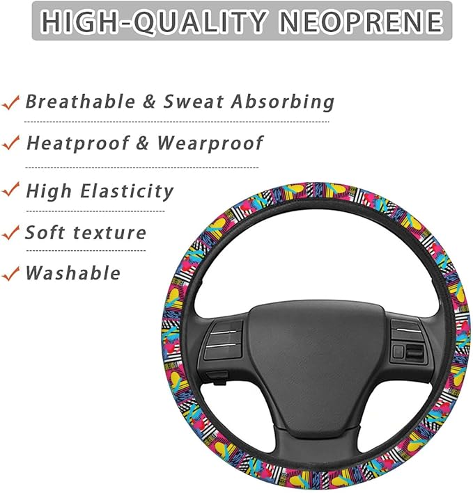 Retro Abstract Steering Wheel Covers Anti-Slip Elasticity Car Accessories Steering Wheel Protector Universal 15 Inch for Cars SUV Vehicle Truck