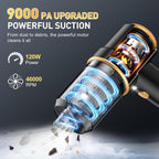 Handheld Car Vacuum Cleaner, 9000PA Vacuum Cleaner & Air Duster, 120W High Power Vacuum Portable Cordless, Hand Held Vacuum Rechargeable with Multi-Nozzles & LED Light for Home, Car, Office
